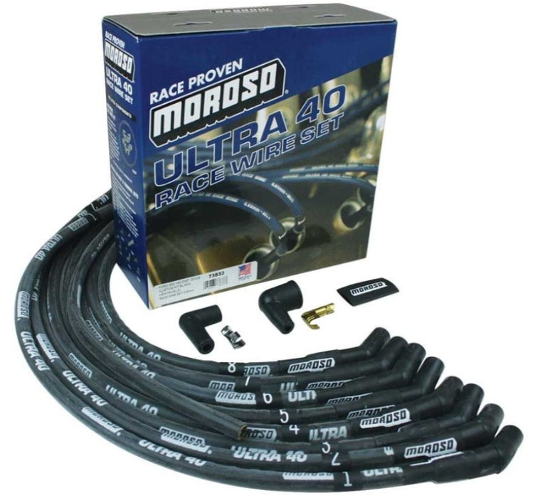 Moroso Ford 289-302 Ignition Wire Set - Ultra 40 - Sleeved - HEI - 135 Degree - Black