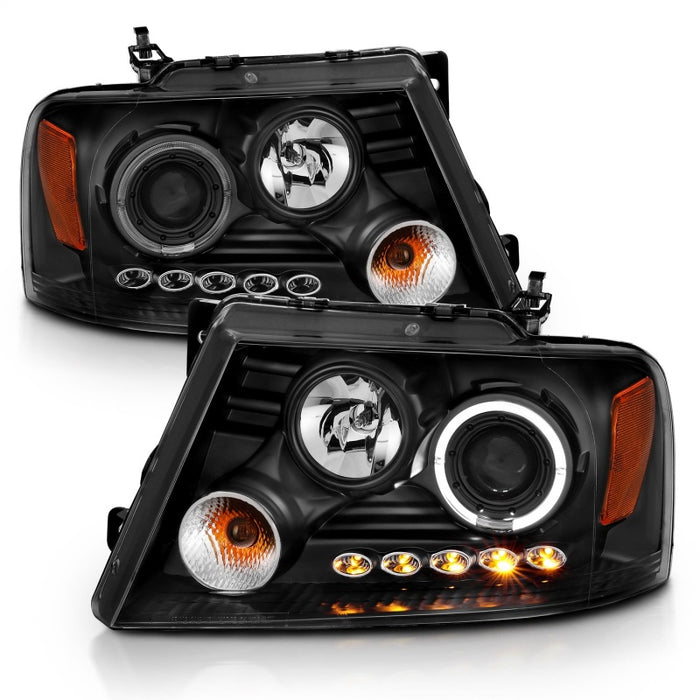 ANZO 2004-2008 Ford F-150 Projector Headlights w/ Halo and LED Black