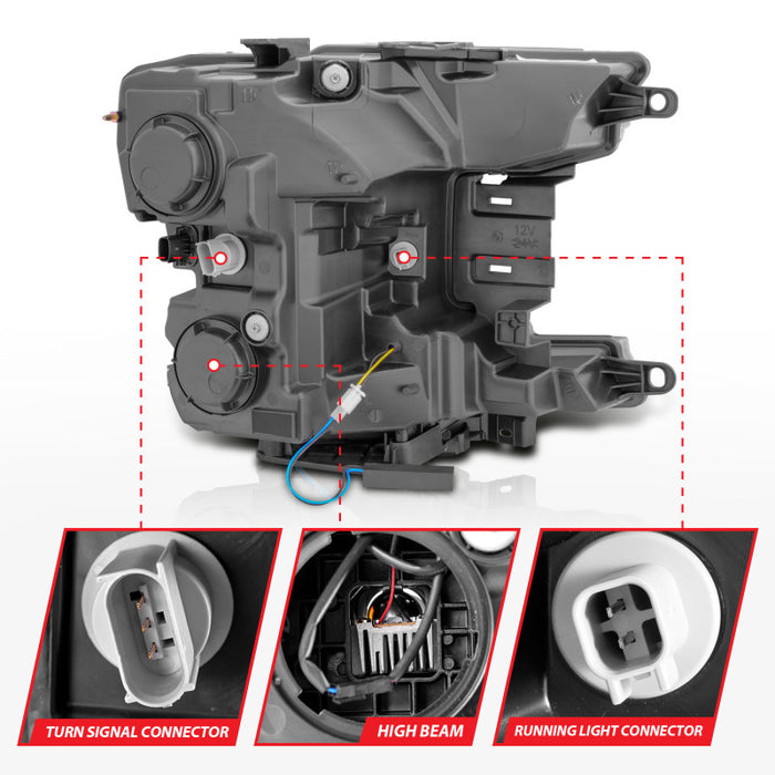 ANZO 18-20 Ford F-150 Full Led Projector Smoke Bar Style Headlights Black Amber