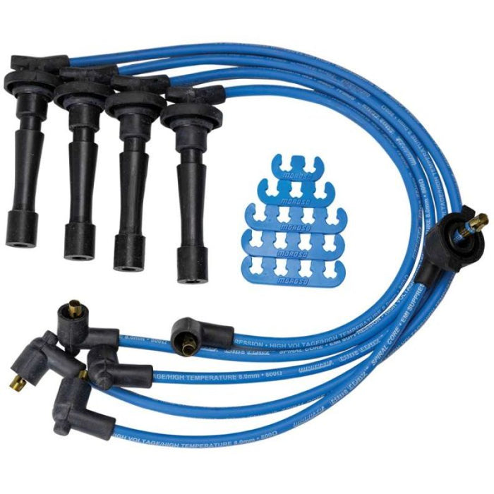 Moroso Custom Ignition Wire Set - Blue Max - Spiral Core - Colored High Temp Wire Separators - Blue