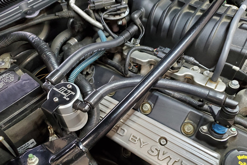 J&L 07-14 Ford Mustang GT500 Oil Separator 3.0 Passenger Side (Remote Mount) - Clear Anodized