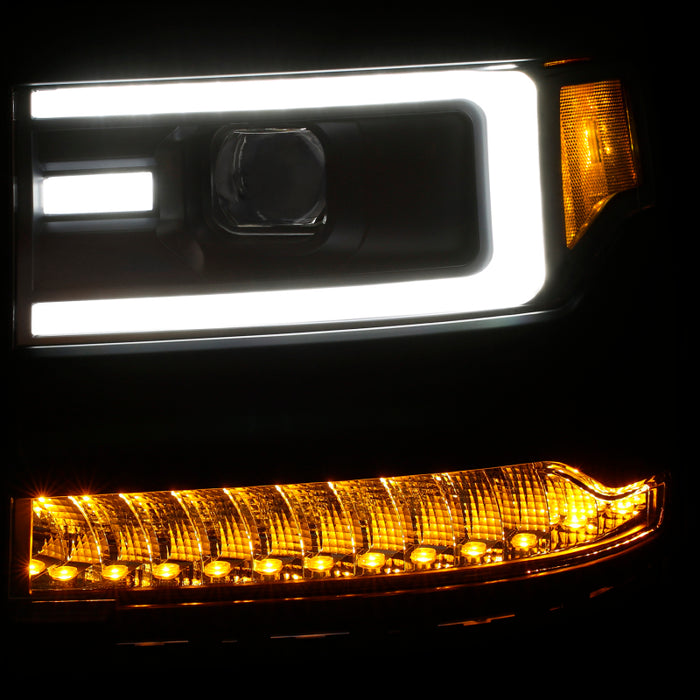 ANZO 16+ Chevy Silverado 1500 Projector Headlights Plank Style Black w/Amber/Sequential Turn Signal
