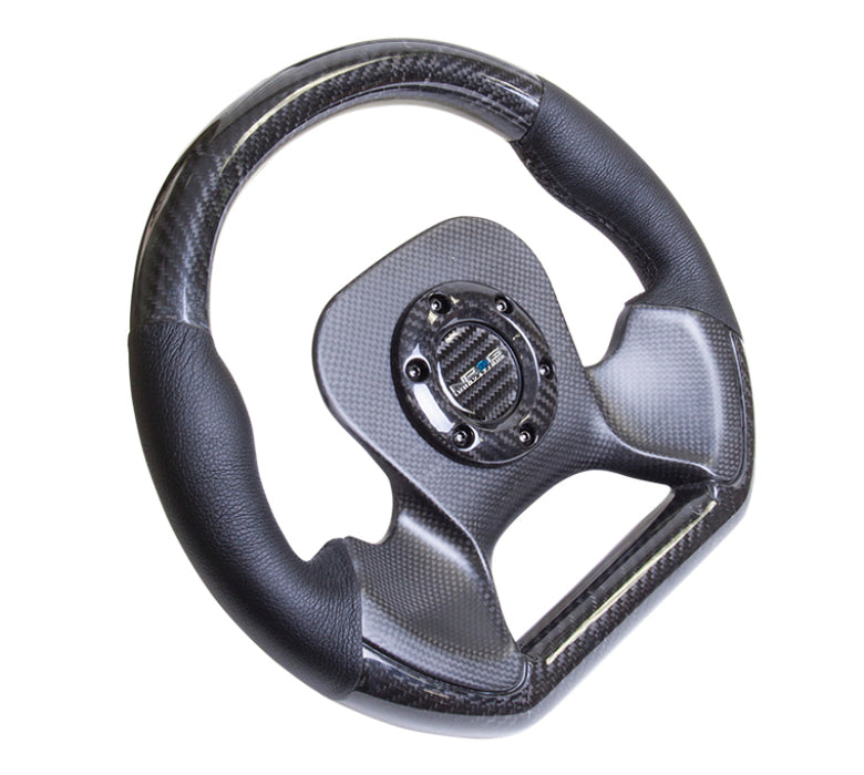 NRG Carbon Fiber Steering Wheel (320mm) CF Center Plate & Two-Tone Carbon w/Leather Trim Handles