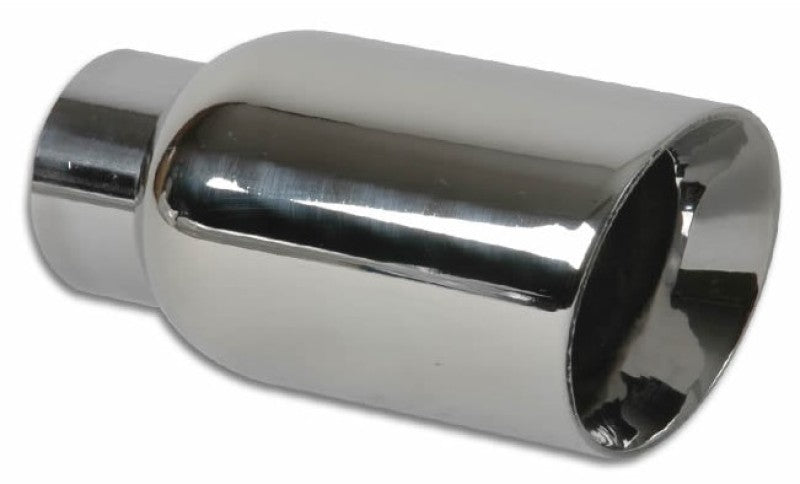 Vibrant 4in OD Round SS Exhaust Tip (Double Wall Angle Cut Beveled Outlet) 3in. ID Inlet