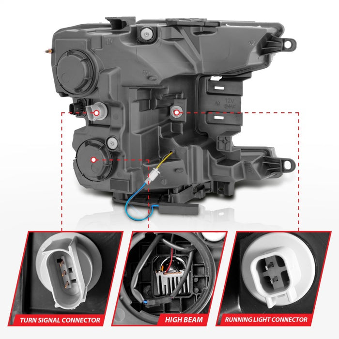 ANZO 18-20 Ford F-150 Full Led Projector Smoke Bar Style Headlights Black Amber