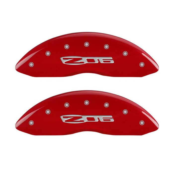 MGP 4 Caliper Covers Engraved Front C6/Corvette Engraved Rear C6/Z06 Red finish silver ch