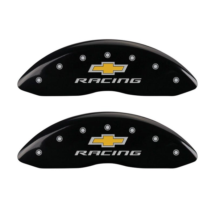MGP 4 Caliper Covers Engraved Front & Rear Chevy Racing Black Finish Silver Char 2016 Chevrolet SS
