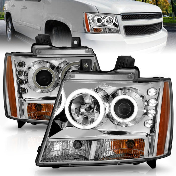 ANZO 2007-2013 Chevrolet Avalanche Projector Headlights w/ Halo Chrome