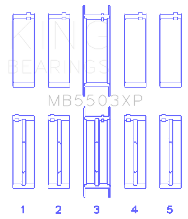 King Engine Bearings Ford 351ci Cleveland V8 (Size 001) Tri-Metal Performance Main Bearing Set